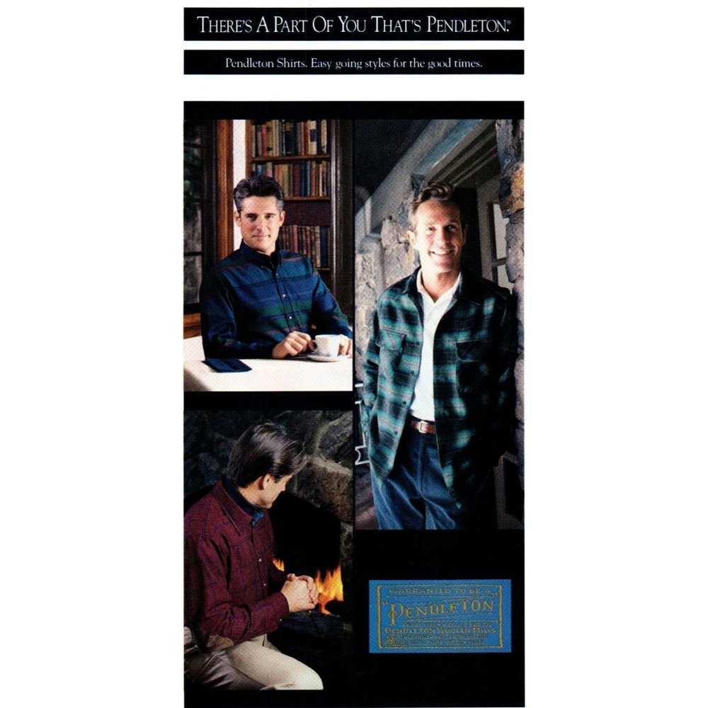 1992 Pendleton Woolen Mills Mens Shirts Vintage Print Ad Fireplace Wall Art